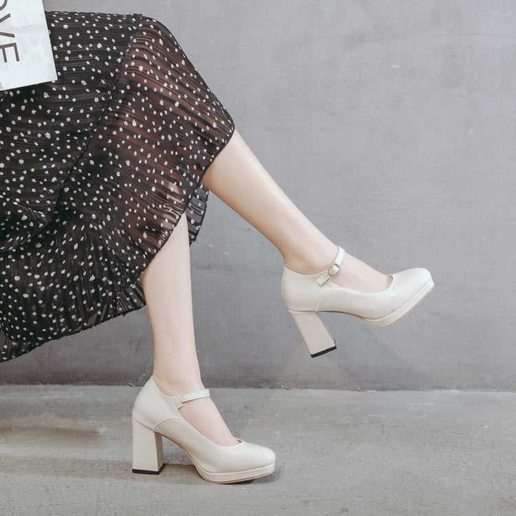 Damen-Mary-Jane-Pumps, Blockabsatz, Synthetisches Material 4