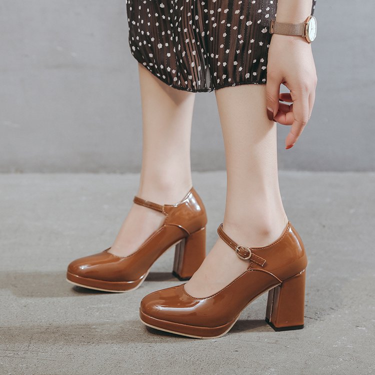 Damen-Mary-Jane-Pumps, Blockabsatz, Synthetisches Material 2