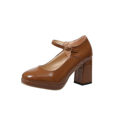 Damen-Mary-Jane-Pumps, Blockabsatz, Synthetisches Material 9