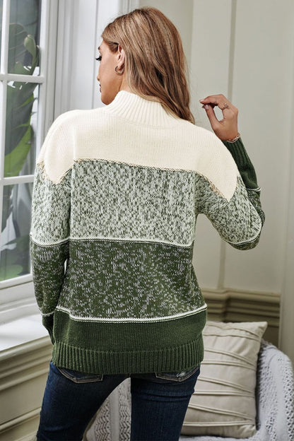 Damen-Pullover, runder Ausschnitt, Polyester, mit Farbblock und langen Ärmeln-6