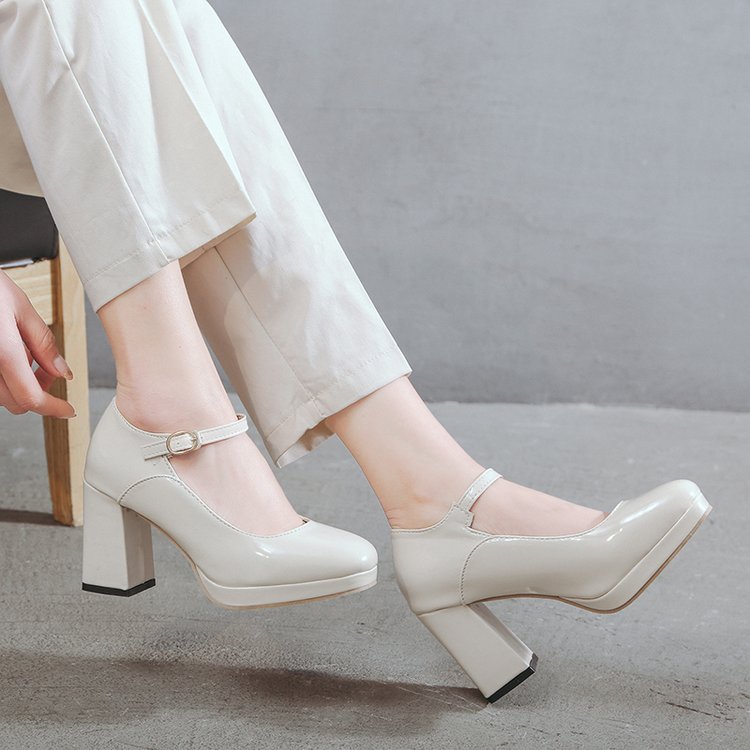 Damen-Mary-Jane-Pumps, Blockabsatz, Synthetisches Material 3