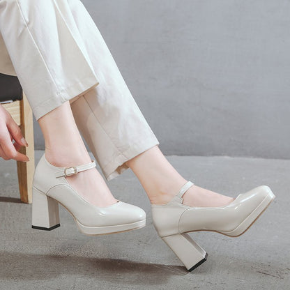 Damen-Mary-Jane-Pumps, Blockabsatz, Synthetisches Material 3