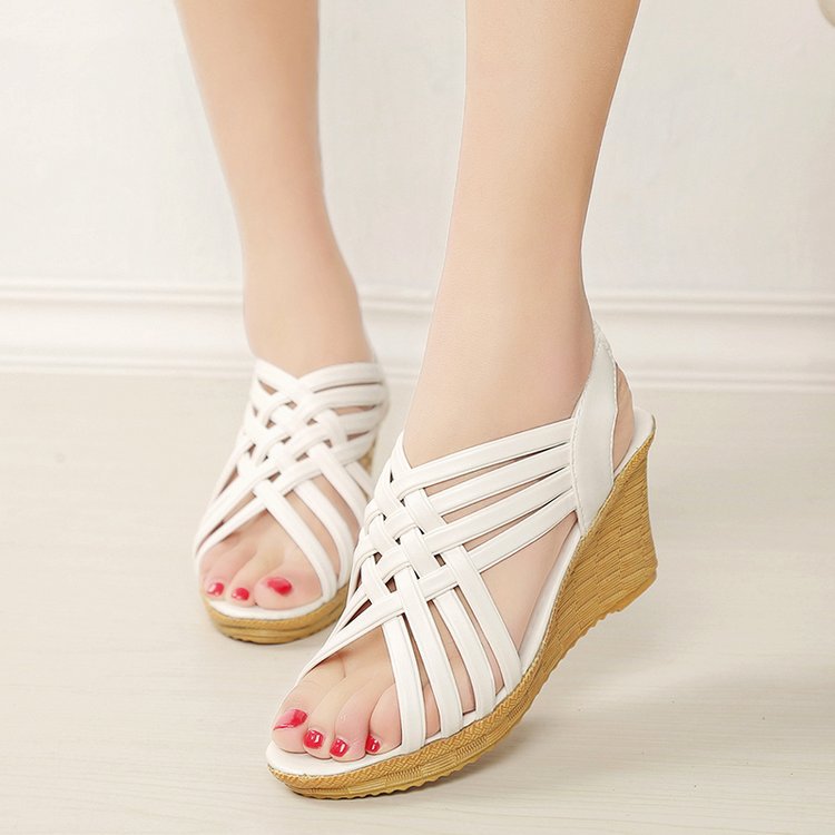 Damen-Keilsandalen, geflochten, Design, synthetisches Material-3