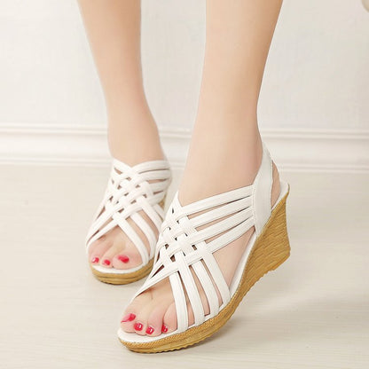 Damen-Keilsandalen, geflochten, Design, synthetisches Material-3