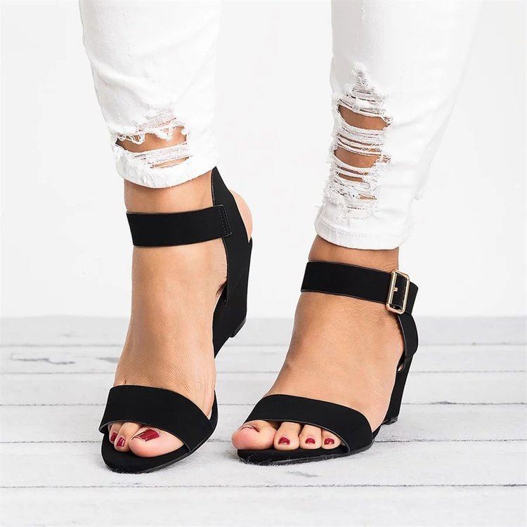 Damen-Keilsandalen, elegant Veloursleder, mit verstellbaren Riemen-2