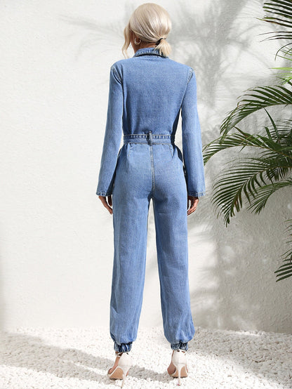 Damen-Jumpsuit im lässigen Stil mit Jeansgürtel, 100% Baumwolle-3