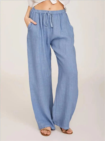 Damen-Hose, weites Bein, verstellbare Taille, Polyester 9