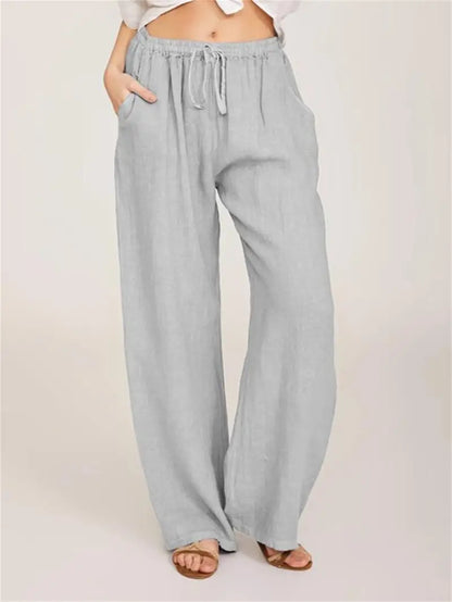 Damen-Hose, weites Bein, verstellbare Taille, Polyester 8