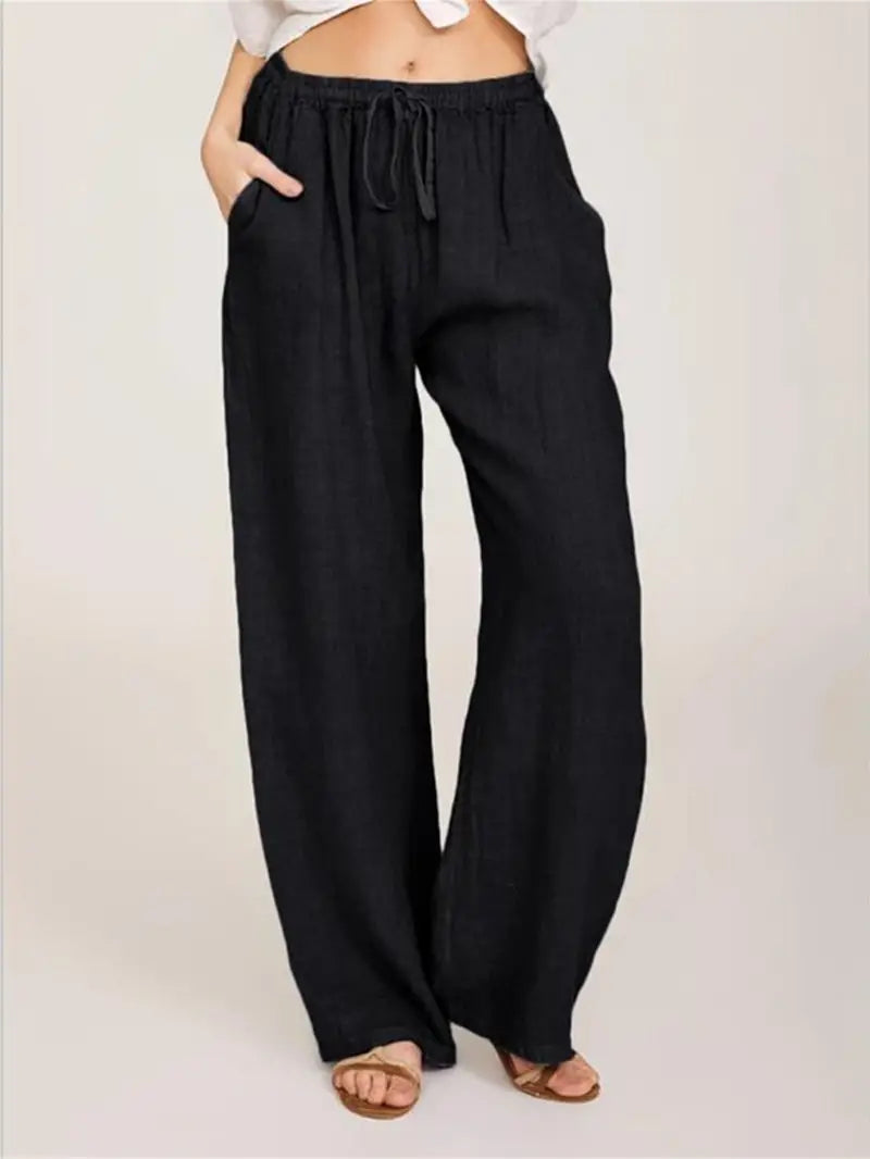 Damen-Hose, weites Bein, verstellbare Taille, Polyester 1