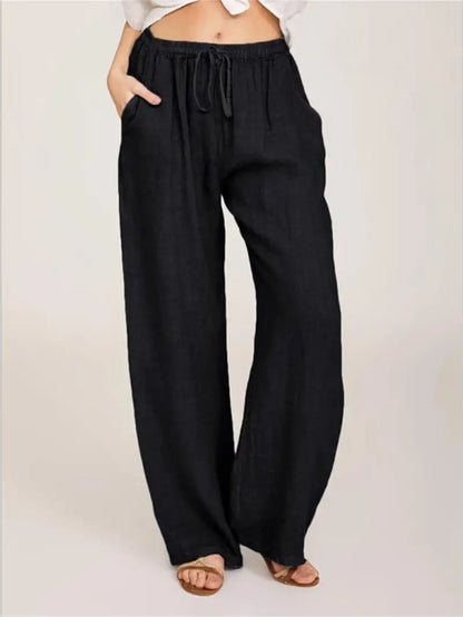 Damen-Hose, weites Bein, verstellbare Taille, Polyester 1