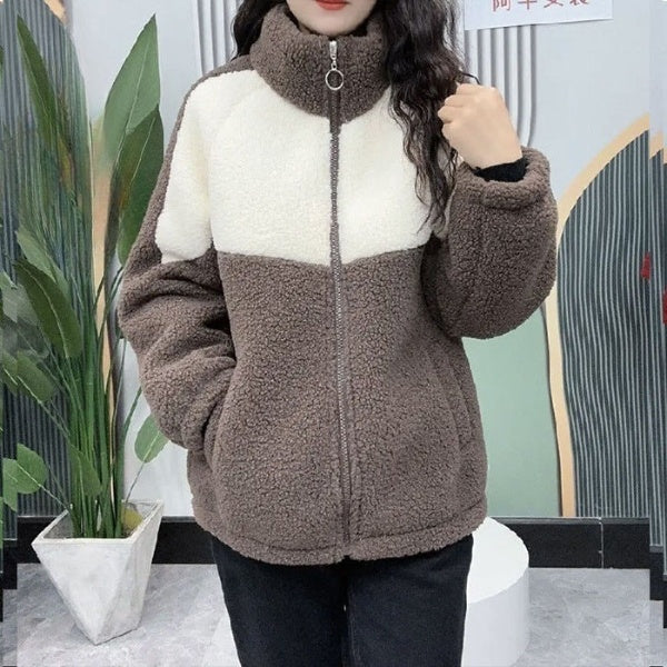 Damen-Fleecejacke, modernes Design, Fleece, mit hoher Kragen und Reißverschlusstaschen-5
