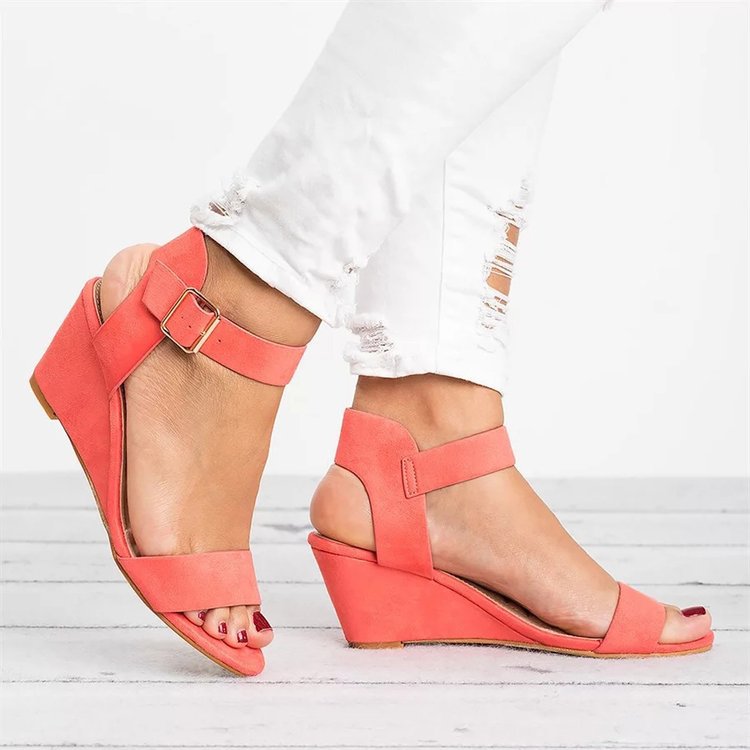 Damen-Keilsandalen, elegant Veloursleder, mit verstellbaren Riemen-6
