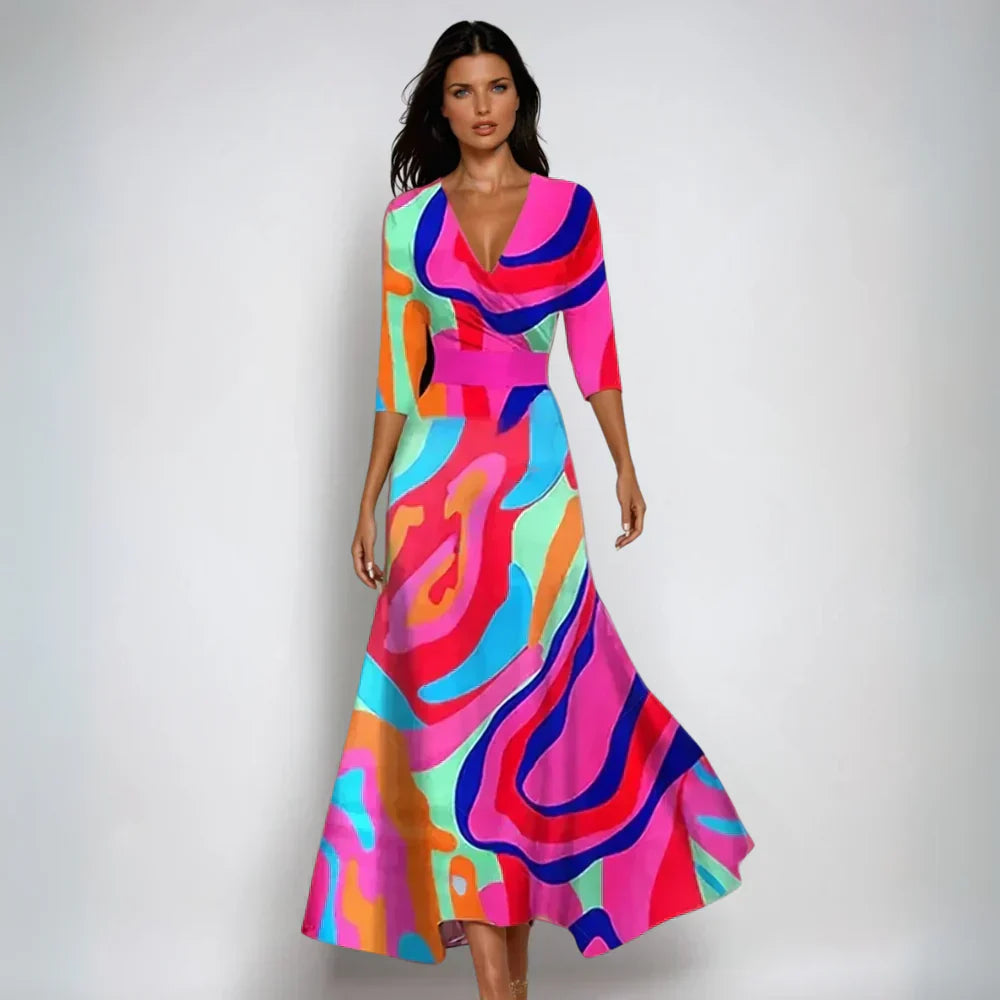 Damen-Maxikleid, geblümt weicher Polyester, für elegante Anlässe-4