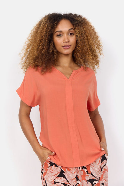 Damenbluse V-Ausschnitt weiche Viskose kurze Ärmel elegantes Design-4