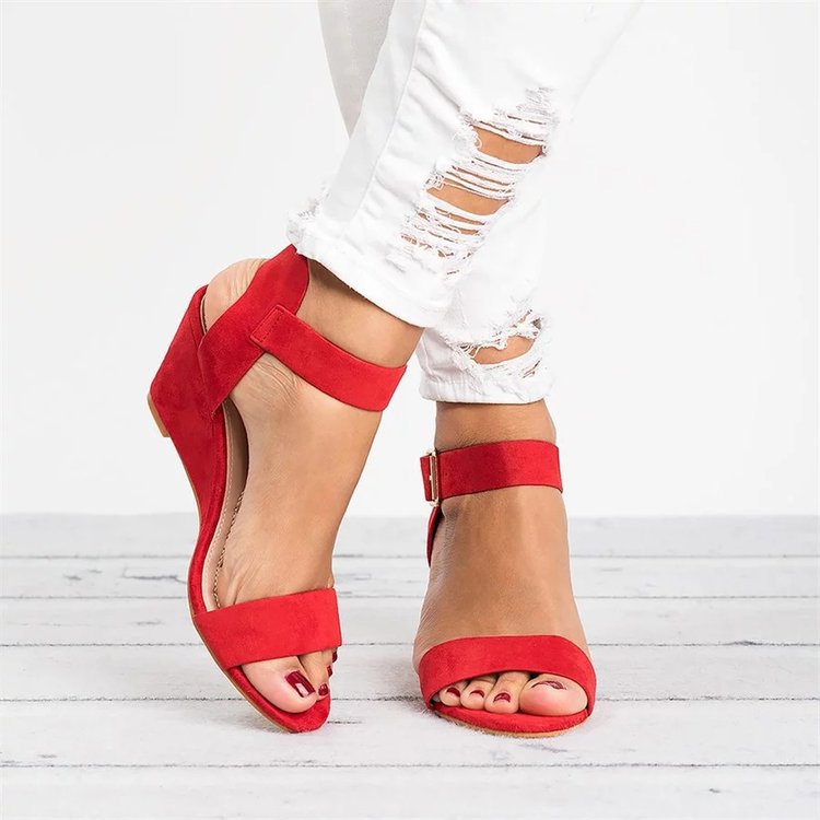 Damen-Keilsandalen, elegant Veloursleder, mit verstellbaren Riemen-4