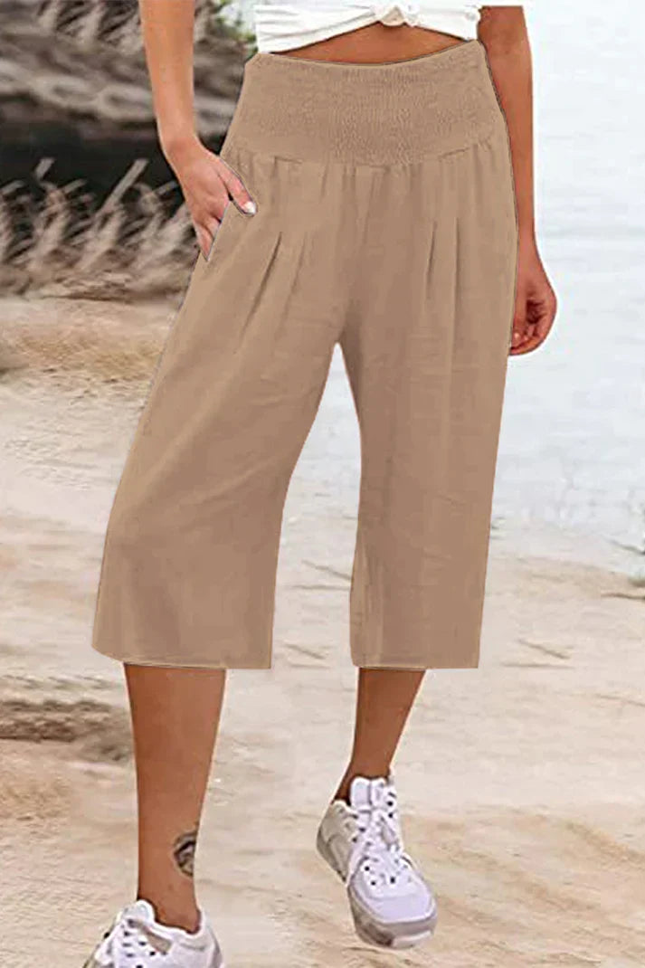 Variant image for Damen-Hose, hohe Taille, weites Bein, monochromer hochwertiger Stoff-25