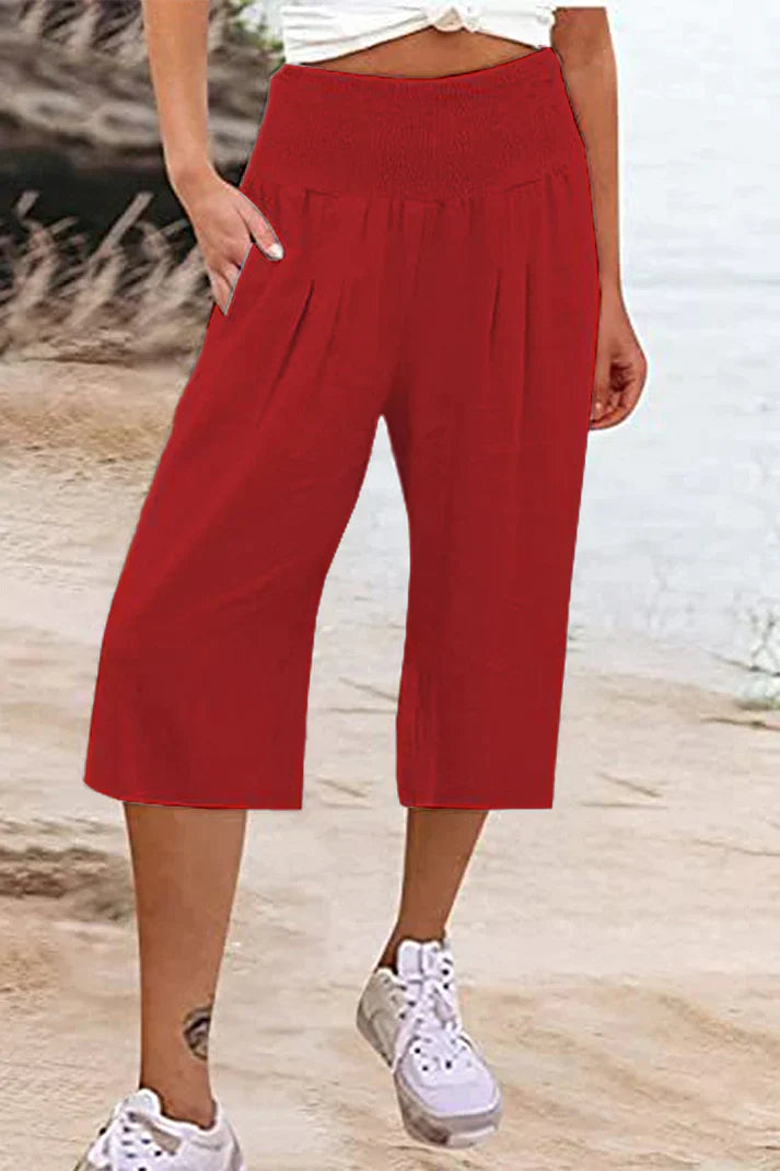 Variant image for Damen-Hose, hohe Taille, weites Bein, monochromer hochwertiger Stoff-49