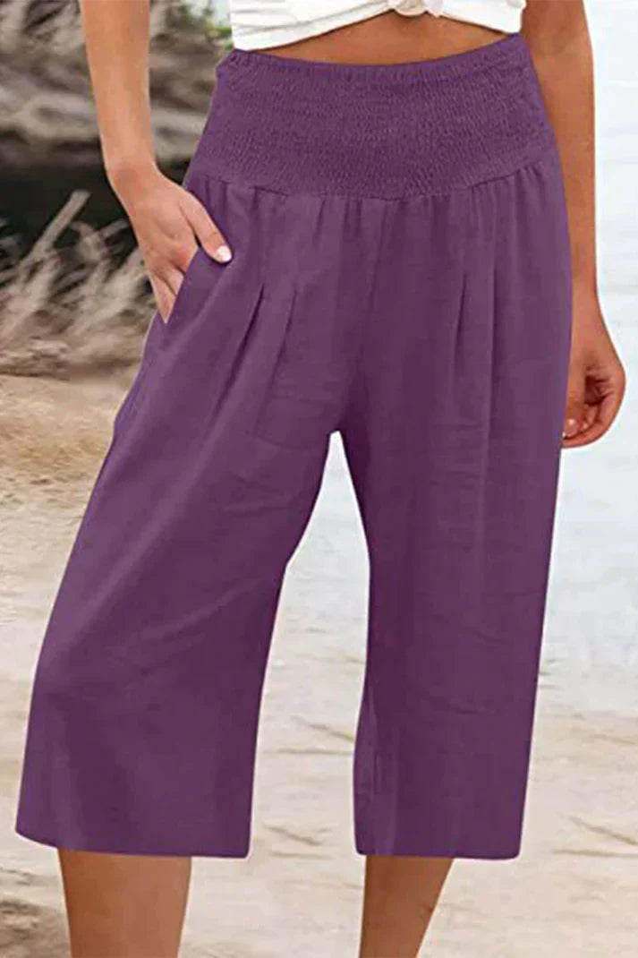 Variant image for Damen-Hose, hohe Taille, weites Bein, monochromer hochwertiger Stoff-37