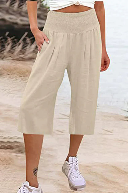 Variant image for Damen-Hose, hohe Taille, weites Bein, monochromer hochwertiger Stoff-13