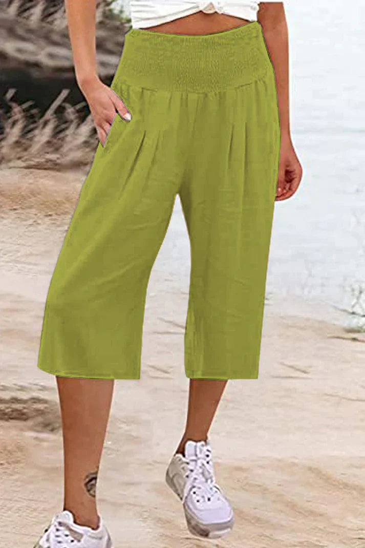 Variant image for Damen-Hose, hohe Taille, weites Bein, monochromer hochwertiger Stoff-73