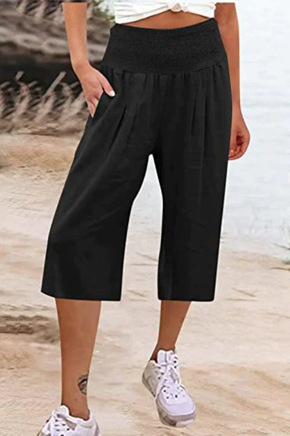 Variant image for Damen-Hose, hohe Taille, weites Bein, monochromer hochwertiger Stoff-1