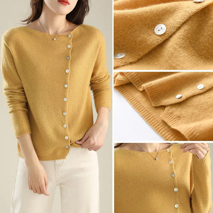 Damen-Strickjacke, knöpfbarer V-Ausschnitt, gestrickt, weich-4