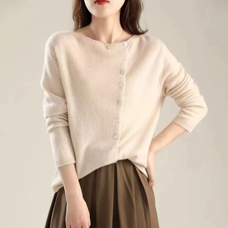 Damen-Strickjacke, knöpfbarer V-Ausschnitt, gestrickt, weich-1