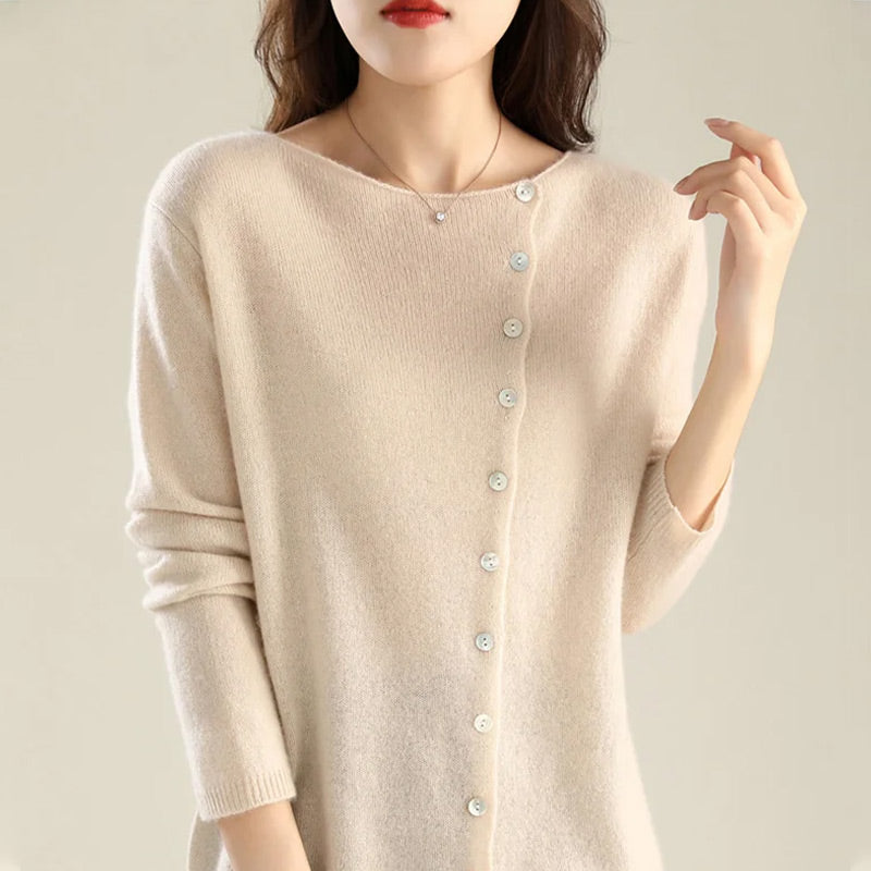 Damen-Strickjacke, knöpfbarer V-Ausschnitt, gestrickt, weich-2
