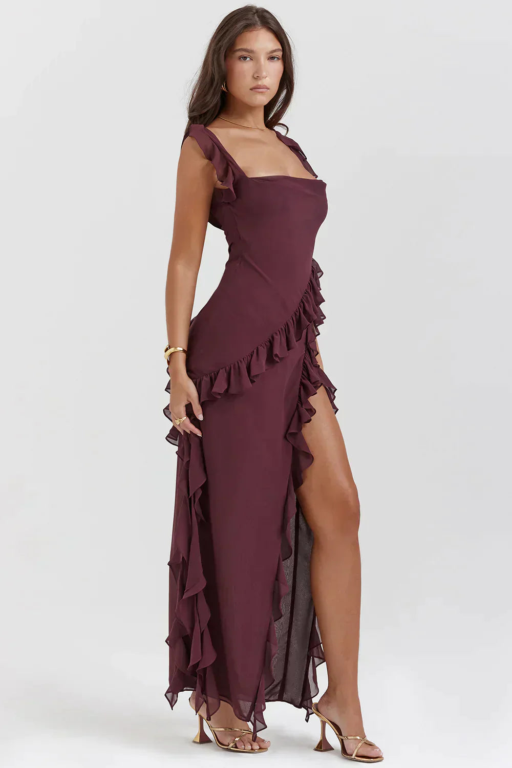 Damen Abendkleid Chiffon und Spitze Elegant Knielang-1