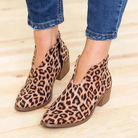 Damen Stiefeletten V-Ausschnitt Synthetikleder mit Reißverschluss-4