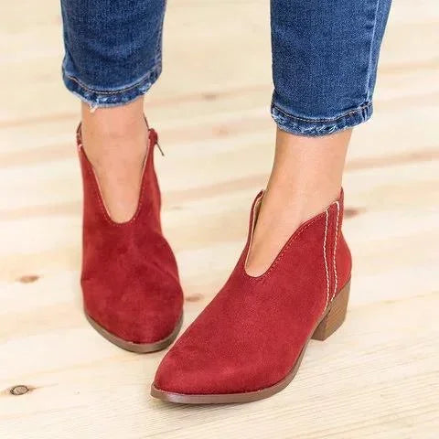 Damen Stiefeletten V-Ausschnitt Synthetikleder mit Reißverschluss-1