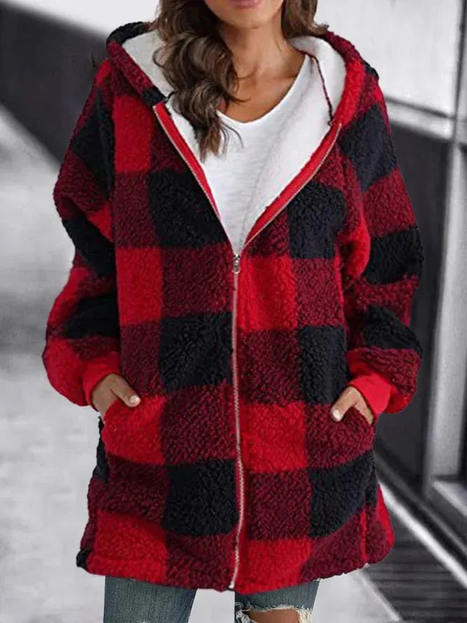 Damen-Mantel, kariert, designt, Polyester, elegant Wintermantel-2