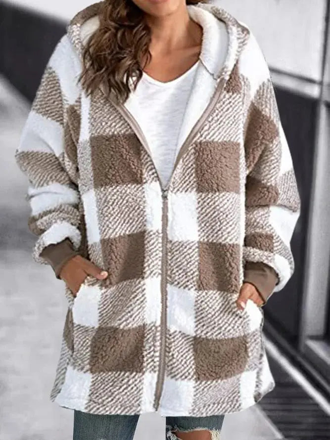 Damen-Mantel, kariert, designt, Polyester, elegant Wintermantel-3