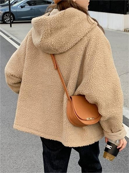 Damen Winterjacke Wendbar Fleece mit Kapuze und großen Taschen-6