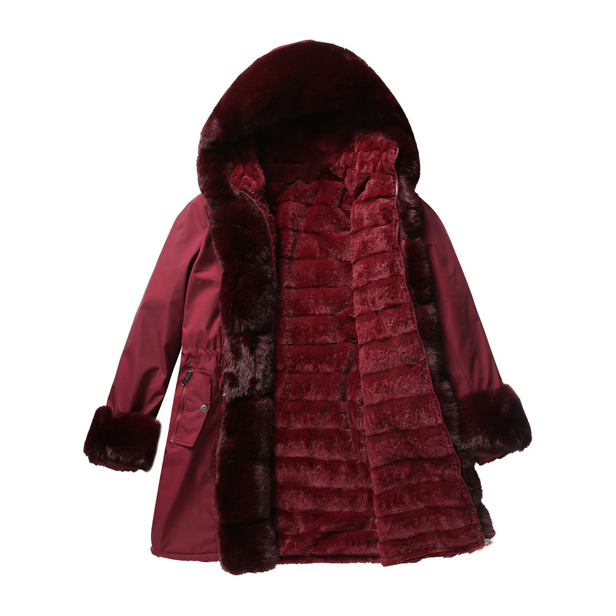 Damen Winterparka Lang Dick Polyester mit abnehmbarer Kapuze-6