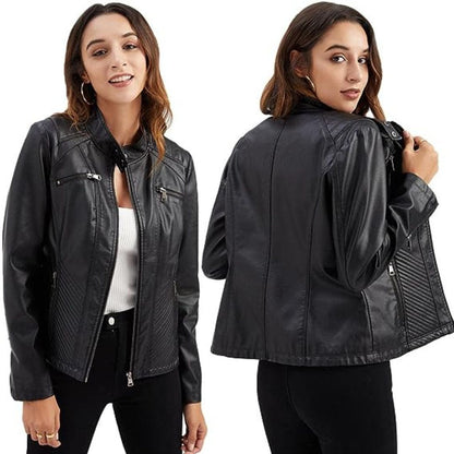 Damen-Lederjacke, gesteppt, Synthetikleder mit Reißverschluss-1