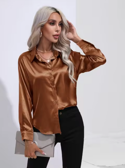 Variant image for Damenbluse Langarm Satin eleganter V-Ausschnitt-71