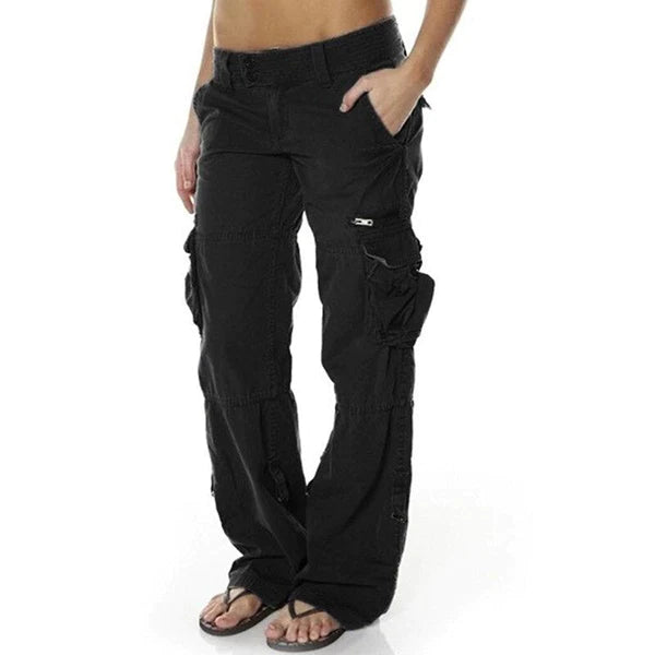 Variantenbild für Damen-Cargohose im lässigen Stil aus 100% Baumwolle mit Taschen-1