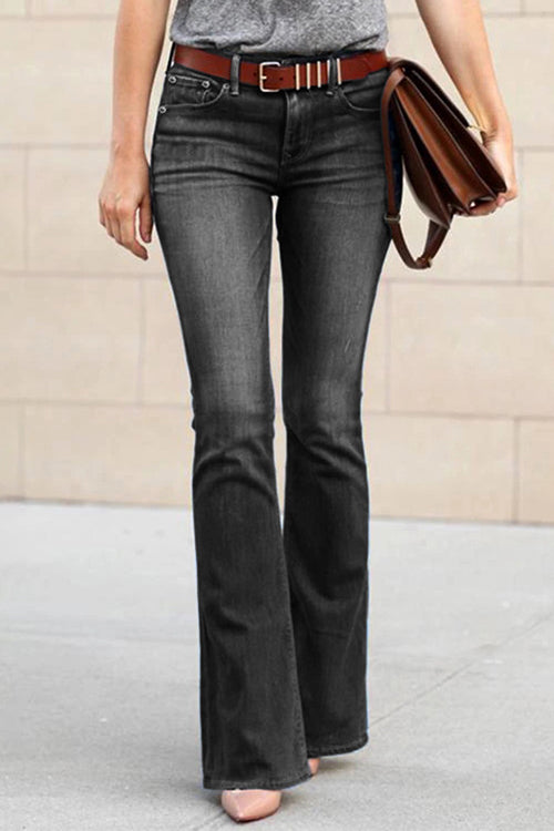 Damen-Flared-Jeans, trendige Baumwolle, Polyester-3