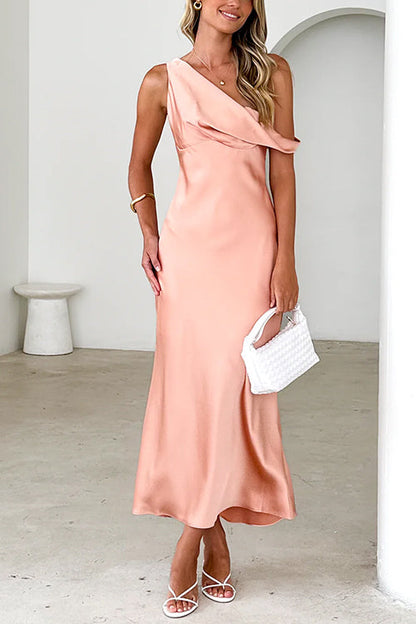 Damen-Partykleid, Midi eine Schulter, Baumwolle, Polyester-1