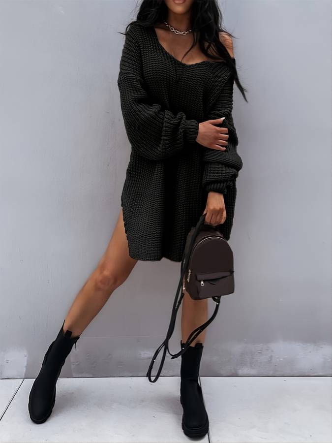 Damen-Midikleid, oversizedes Strickdesign, für lässiger Stil 2