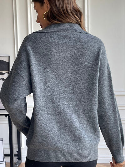 Langarm-Herrenpullover mit halbem Reißverschluss – 100% Baumwolle, eleganter Kragen, normale Passform 3