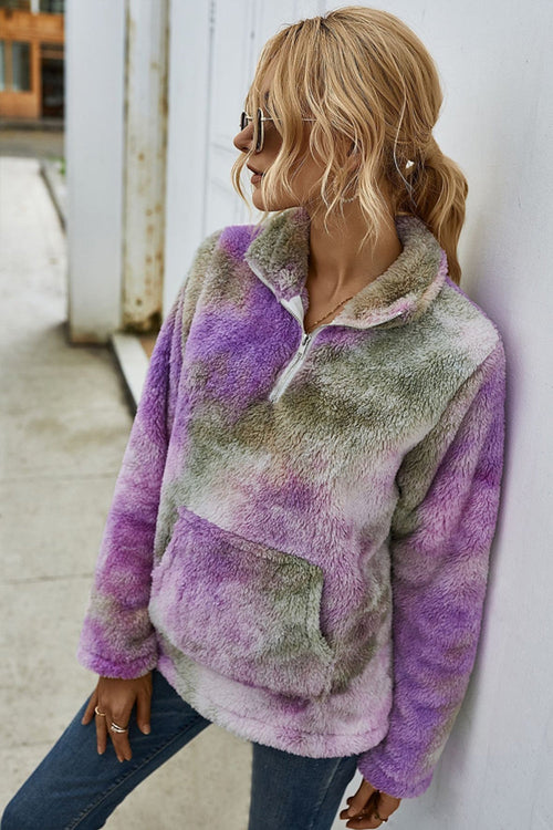 Damen Batik Top Lange Ärmel Polyester Stehkragen Farbverlauf-1