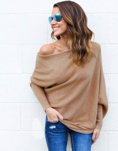 Damen Schulterfreie Pullover Modernes Polyester für Herbst-6