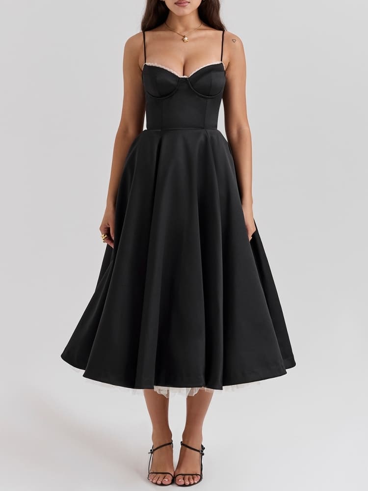Damen-Midikleid, Korsett-Top, Satin 1