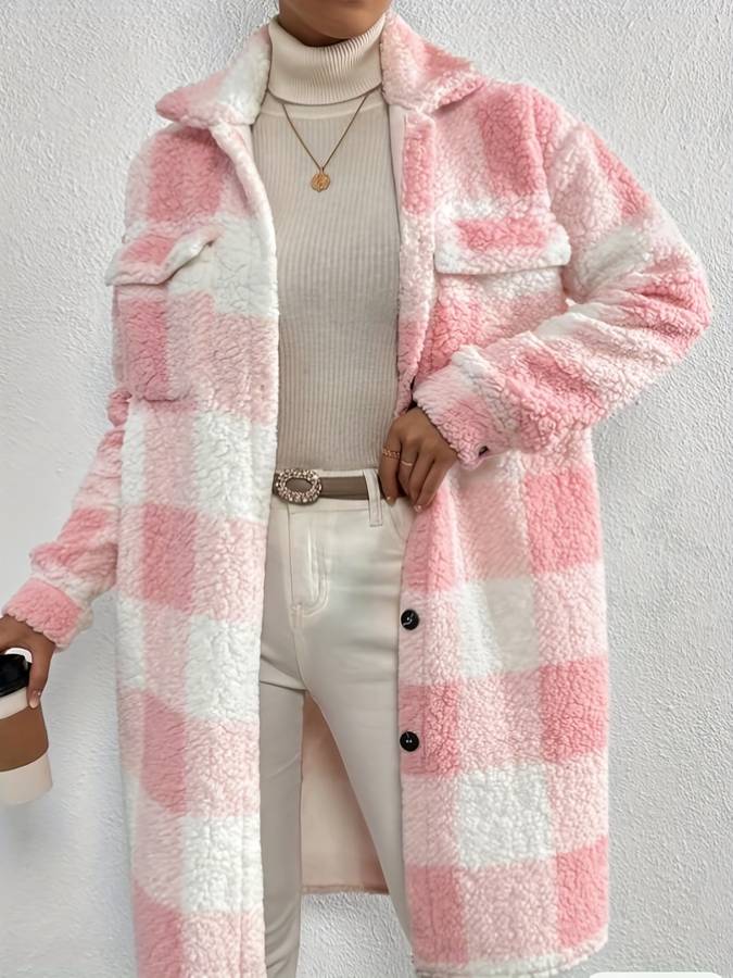 Damen-Fleece-Mantel, verspieltes Muster, flauschiges Material 5