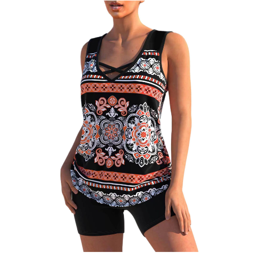 Damen-Tankini-Set, geometrischer V-Ausschnitt, Polyester, Elasthan 4