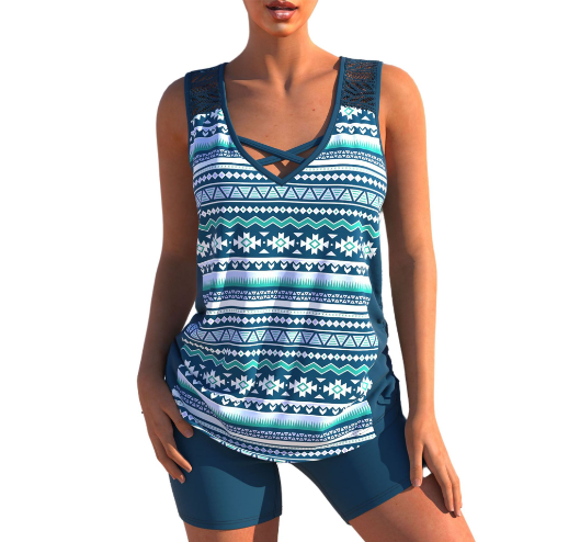 Damen-Tankini-Set mit geometrischem V-Ausschnitt, Polyester, Elasthan 3