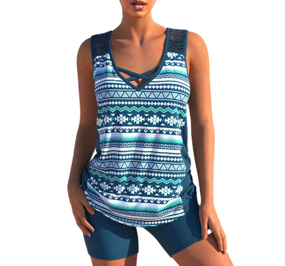 Damen-Tankini-Set mit geometrischem V-Ausschnitt, Polyester, Elasthan 3