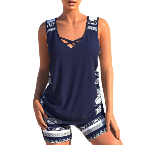 Damen-Tankini-Set, geometrischer V-Ausschnitt, Polyester, Elasthan 6